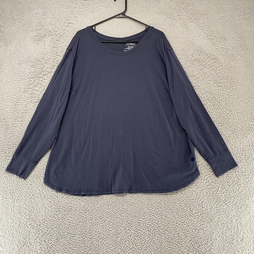 LL Bean T-Shirt Womens 2X Plus Blue Long Sleeve Modal Cotton Stretch Relaxed Fit